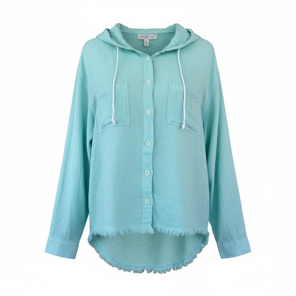 Uncharted Tops - Uncharted Turquoise Hooded Button-Down Shirt